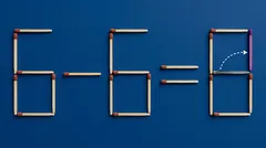 Zápalková rovnica 6−6=8 s naznačeným presunutím zápalky